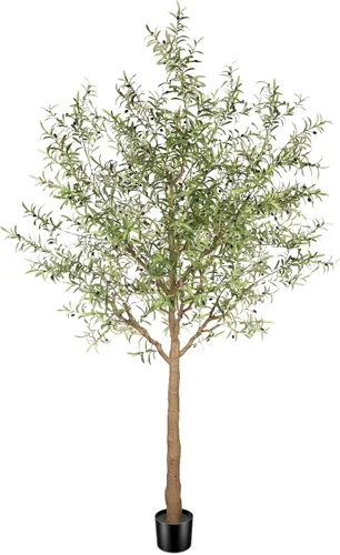 Vista 11 de FEELEAD Árbol de olivo artificial de 5 pies, olivo sintético con hojas realistas y tronco natural, olivo falso en maceta para el hogar, sala