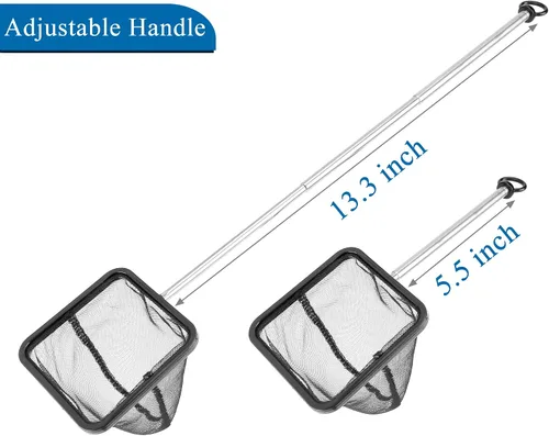 Vista 2 de Aquarium Fish Net 10.8"x16.3" Rectangular Fish Net with 5.5"-16.3" Handle Fine Mesh Nylon Fish Tank Accessory with Extendable Telescopic Plastic