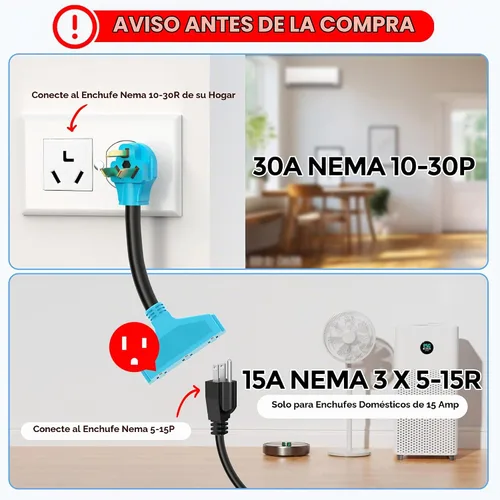Vista 2 de CircleCord Cable adaptador de distribución de secadora de 3 clavijas de 30