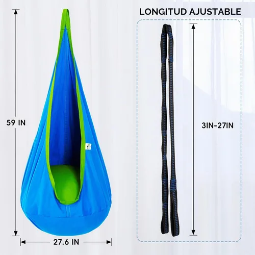 Vista 7 de Hamaca tipo cápsula OUTREE 100% de algodón para niños. Para uso interior y exterior, Azul
