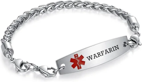 Vista 64 de Brazaletes de alerta médica ajustables de 7.5" a 9" para mujer/hombre, de acero inoxidable, intercambiables Cadena de bloque
