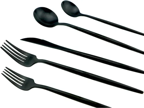 Vista 3 de JASHII 18/10 mate negro cubiertos de acero inoxidable 5 piezas Set, cuchillo tenedor ensalada tenedor postre cuchara de la cena, servicio de 1, lujo