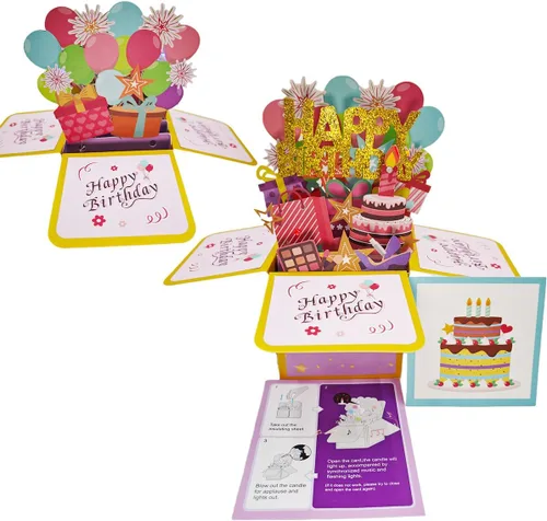 Vista 8 de Tarjetas de cumpleaños 3D desplegables, reproducción automática 3D de colores cambiables, música ligera, tarjetas de pastel de cumpleaños emergentes