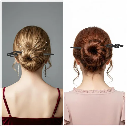 Vista 5 de 8 palillos de madera para el cabello, horquilla china, vintage, chignon, palillos hechos a mano para cabello largo, moños, accesorios Hanfu