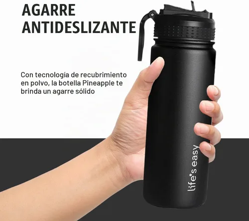 Vista 3 de Life's Easy Botella de agua aislada de acero inoxidable – Botella de agua deportiva con mango de bucle y tapa de popote de silicona biónico – Frasco