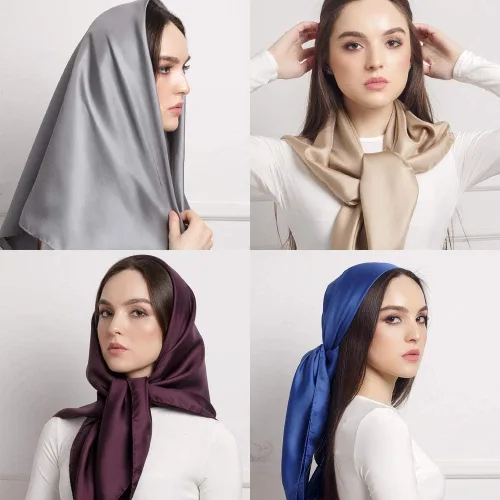 Vista 5 de YOUR SMILE - Bufanda de seda para mujer, diseño de moda y color sólido, cuadrada grande, satinada, para la cabeza