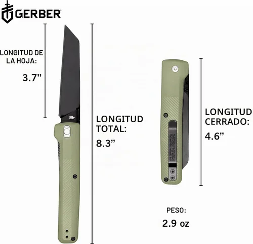 Vista 2 de Gerber Gear Pledge Cuchillo de bolsillo con clip para el bolsillo - Cuchillo plegable con hoja de 3.7" de panel completo de borde liso - Equipo