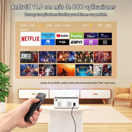 Vista 3 de Mini proyector con Android TV 11.0, proyector inteligente Towond con WiFi y Bluetooth, proyector portátil nativo de 1080p Netflix integrado