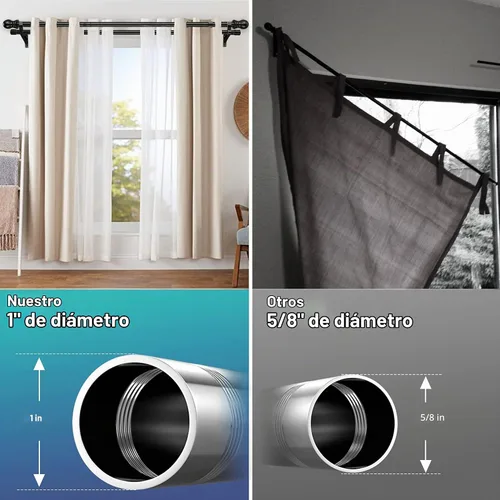 Vista 2 de Barra de cortina doble de 30-42 pulgadas - Barras de cortina dobles negras de 1 pulgada para ventanas con oscurecimiento, varillas dobles ajustables