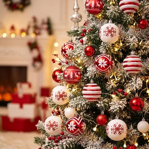 Vista 2 de Valery Madelyn Juego de adornos de Navidad de 24 quilates para decoración Redwhite