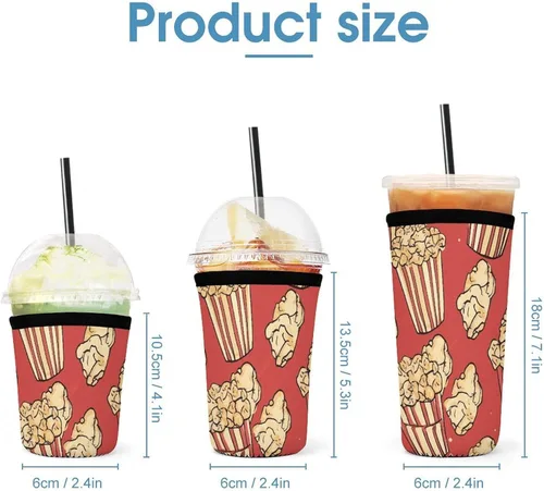 Vista 2 de Fire And Water Phoenix Popcorn Print Reusable Insulated Neoprene Iced Coffee Cup Sleeves 3 Sizes Diving Material Cup Durable Beverage Covers for