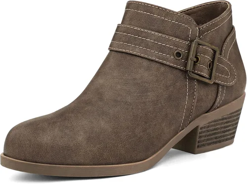 Vista 10 de mysoft Botas de tobillo para mujer, tacón bajo y grueso, cómodas botas de punta redonda con cremallera lateral Ante negro