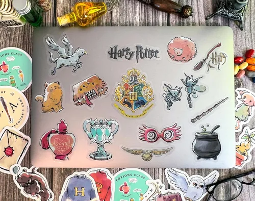 Vista 5 de ConQuest Journals - Calcomanías transparentes de acuarela de Harry Potter, impermeables, resistentes a los rayos UV y a los arañazos, calcomanías
