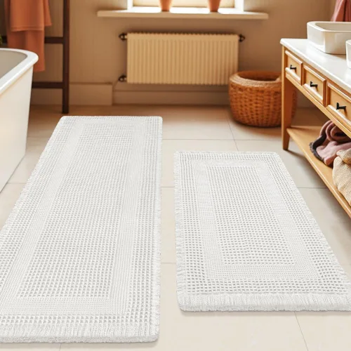 Vista 98 de Tapete de baño con diseño de gofre, moderno, bohemio, absorbente, antideslizante, ultrasuave, lavable a máquina, con letra de baño, dormitorio