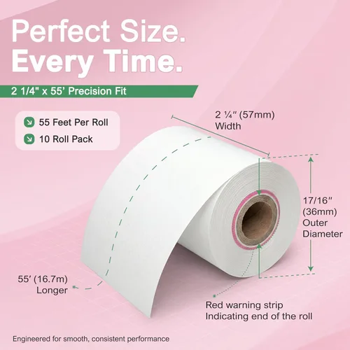Vista 5 de Papel de recibo térmico para encimera compacto compatible con Clover de 2 1/4 pulgadas x 55 pies (10 rollos)