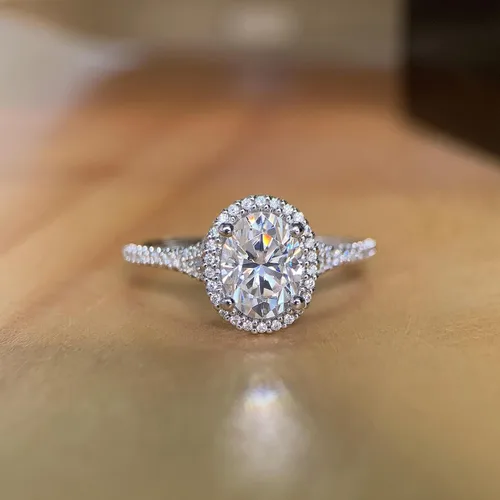 Vista 4 de CGSRING Anillo de compromiso de moissanita de corte ovalado de 1.5 quilates con halo oculto para mujer