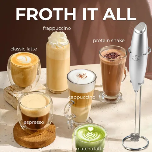 Vista 178 de Zulay Milk Boss Espumador de leche potente manual, hace espuma para latte, batidor para mezclar bebidas, café, miniespumador para capuchino, frappé