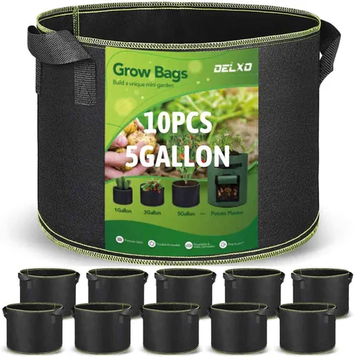 Vista 9 de Delxo Paquete de 20 bolsas de cultivo de 1 galón, bolsa de plantación de jardín, macetas de tela no tejida gruesa de 10.58 oz para frutas, verduras