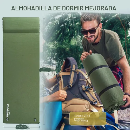Vista 5 de Elegear Almohadilla de Dormir Autoinflable, 3.15" Almohadilla de Espuma Viscoelástica Ultra Gruesa para Acampar con Almohada de Inflado Rápido