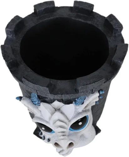 Vista 4 de Ebros Gift Fantasía medieval caprichosa dragón blanco Wyrmling en castillo Torre titular de papelería Estatua Gótica Dragón Organizador Oficina