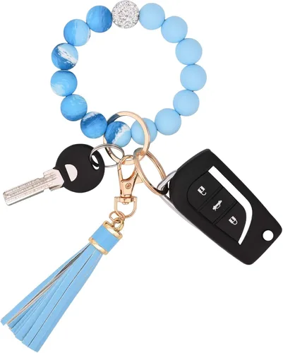 Vista 17 de BAOSIWA Pulsera de cuentas de silicona, llavero de pulsera, cadena para mujer, con borla de cuero Negro