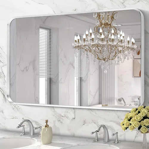 Vista 27 de Espejo arqueado negro de 16" x 20", espejo de pared para baño con arco, espejo de tocador de baño con marco de metal y parte superior arqueada