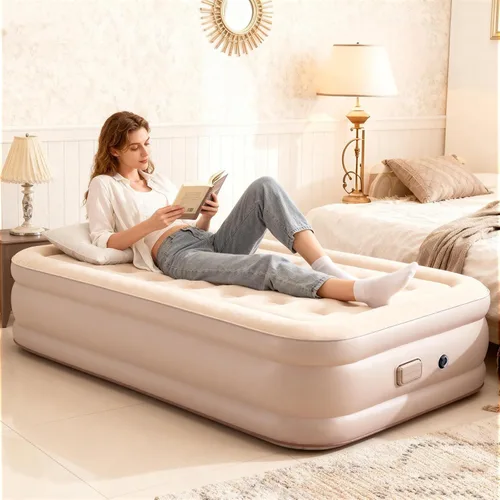 Vista 2 de Colchón de Aire Twin con Bomba Integrada, Cama de Aire Inflable de 18" de Altura Plegable, Colchón Autohinchable Cómodo Cama Individual para Casa