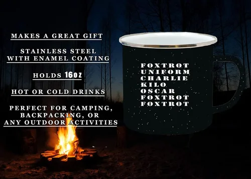 Vista 3 de Rogue River Tactical Foxtrot - Taza de café esmaltada para campamento, regalo para veterano militar o servicio activo