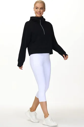 Vista 6 de THE GYM PEOPLE Sudaderas con capucha para mujer, media cremallera, manga larga, forro polar, con bolsillos, agujero para el pulgar