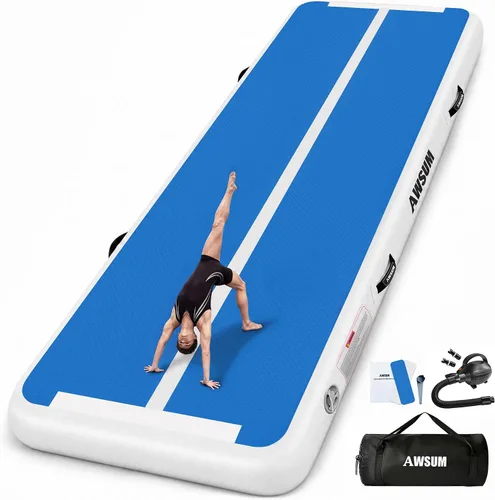 Vista 13 de AWSUM Inflatable Gymnastics Mat, Air Tumbling Mat with Pump for Home & Gym Azul/Azul