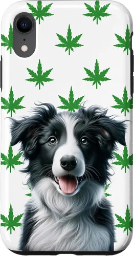 Vista 8 de iPhone 15 Black Border Collie Hemp Leaf Green & White Pattern Case