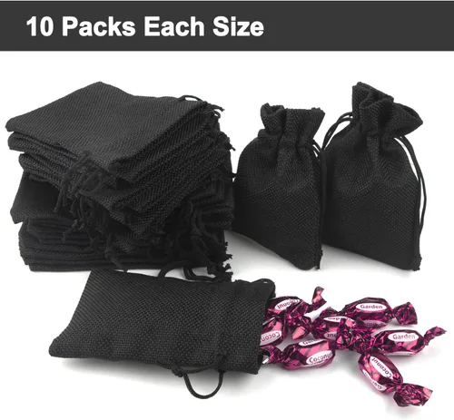 Vista 6 de Juego de bolsas de arpillera con cordón, 5.5 x 4 y 4.8 x 3.5, sacos 20 para regalo pequeño, regalo, regalo, regalo, regalo, fiesta, joyas, bolsita