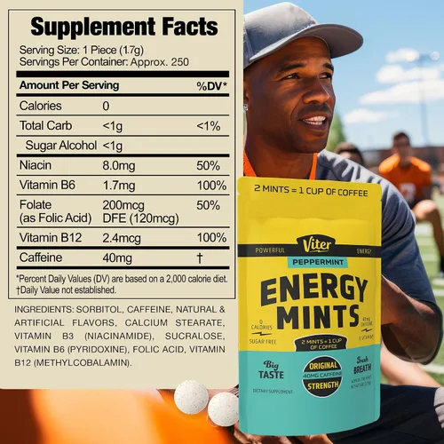 Vista 7 de Viter Energy Mentas con cafeína, 40 mg de cafeína, vitaminas B, sin azúcar. (menta, 8 onzas, bolsa a granel)