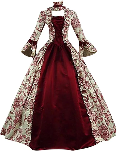 Vista 2 de PBNBP Trajes de Halloween para mujeres y niñas, manga corta acampanada, cuello Sabrina, vestido medieval, corsé irlandés, disfraz renacentista