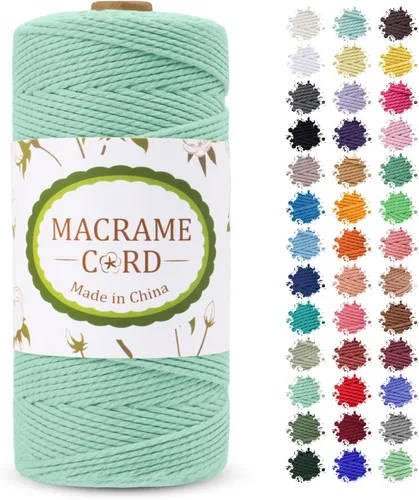 Vista 23 de Cordón de macramé de 0.079 pulgadas, hilo de cuerda de macramé de color de 0.07 pulgadas x 219 yardas, cuerda de algodón natural, 3 hebras para Aqua