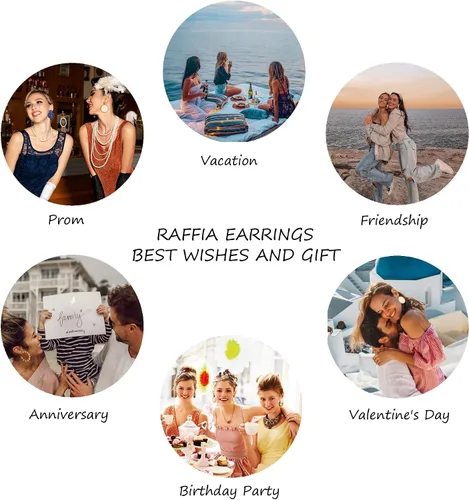 Vista 7 de Rattan Earrings Handmade Raffia Hoop Earrings for Women Summer Straw Boho Dangle Geometric Earrings Statement Beach Accessory Jewelry