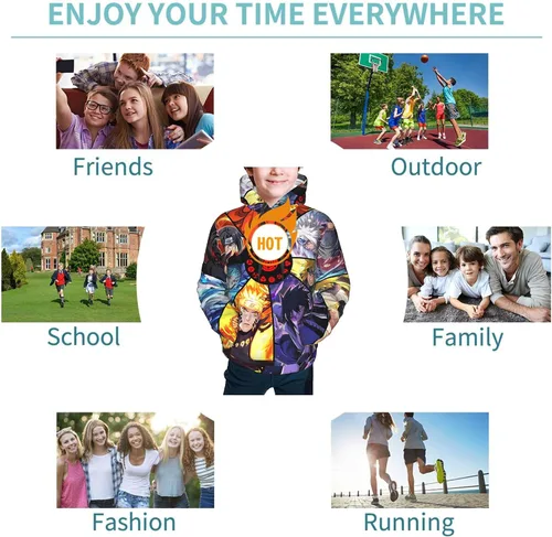 Vista 4 de Sudadera con capucha con capucha y bolsillos con estampado 3D de animé para niños y niñas