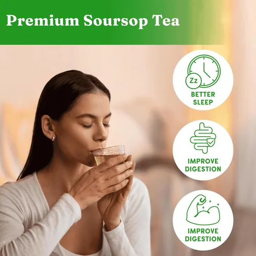 Vista 7 de Bolsas de té de guanábana premium. Hechas de hojas de guanábana pura y graviola (30 bolsas) Té de hoja guanábana. Sin cafeína, sin gluten, sin