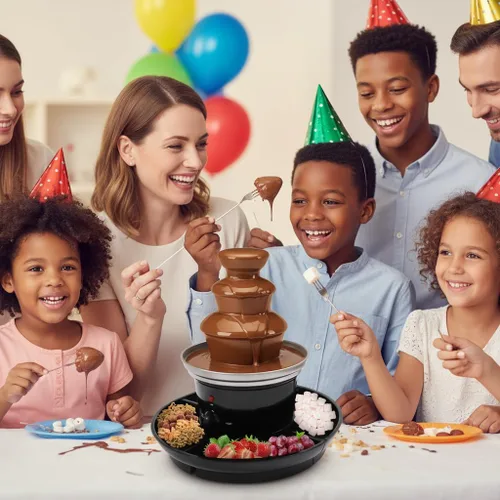 Vista 5 de Máquina de fuente de chocolate de 3 niveles con plato de fruta, fuente de fondue de chocolate para fiestas, entretenimiento en el hogar, diseño