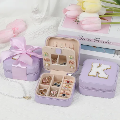 Vista 3 de CHMI Joyero de viaje, joyero de viaje morado, organizador de joyas de viaje, regalos de viaje para mujeres y niñas, caja organizadora de joyas