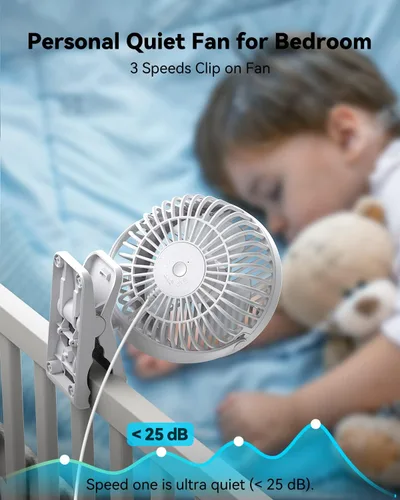 Vista 2 de GEHEN Ventilador pequeño de clip, ventilador de 3 velocidades con fuerte flujo de aire, ventilador de clip y escritorio alimentado por USB