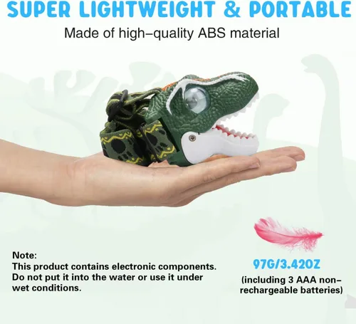 Vista 7 de COSOOS Linterna frontal LED para niños, equipo de camping, modo de rugido y silencio, lámpara de cabeza para exteriores para niño y niña, faro