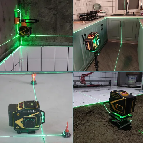 Vista 4 de Nivel Láser de Piso Autonivelante, Láser de Línea Cruzada Horizontal Vertical 3x360, Alineación de Haz Verde 3D para Piso de Baldosas, Pared y Techo