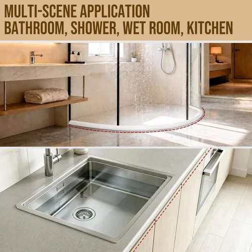 Vista 7 de Presa de agua plegable de 39 pulgadas, diseño de triángulo hueco, tira de sellado impermeable autoadhesiva para duchas, bañeras, fregaderos de Blanco