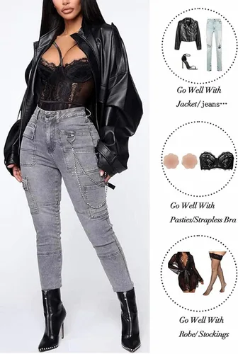 Vista 6 de Avidlove - Lencería de encaje de una pieza para mujer, minibabydoll, minileotardo