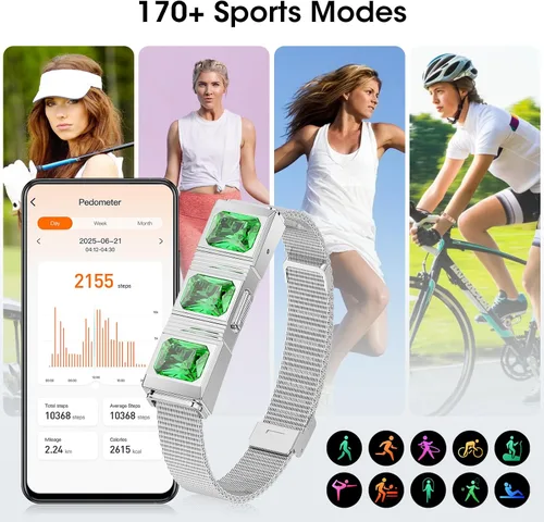 Vista 4 de Mingtawn Pulsera inteligente para mujer con 2 bandas, monitor de salud física, frecuencia cardíaca 24/7/oxígeno en sangre/HRV/monitor de sueño