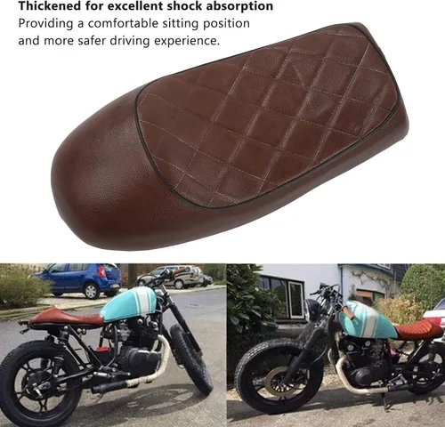 Vista 3 de Qiilu Asiento retro para motocicleta Cafe Racer, cojín de asiento de motocicleta, forma de joroba, reemplazo vintage para CB125 CB175 CB200 CB350