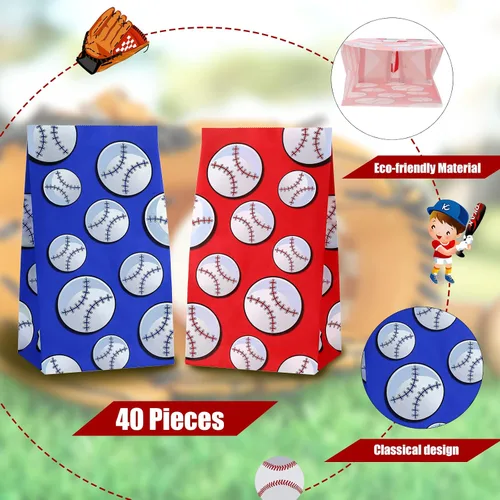 Vista 4 de 40 bolsas de regalo para fiesta de béisbol, suministros de papel para fiesta de béisbol, suministros para decoración de cumpleaños, suministros