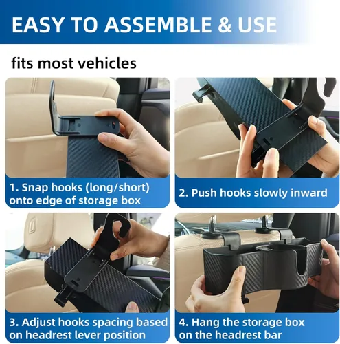 Vista 6 de OUSHASAA Organizador de reposacabezas de asiento trasero 3 en 1 con portavasos de asiento trasero de 3.7 pulgadas para automóvil, organizador