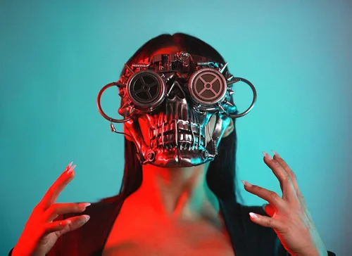 Vista 4 de Zeckos Steamskully - Máscara de disfraz con diseño de calavera steampunk con gafas con pinchos